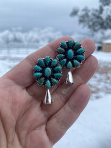 Handmade Sterling Silver & Turquoise Squash Blossom Earrings