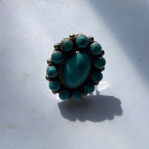 Navajo Turquoise & Sterling Silver Ring Size 8 Signed Robert Shakey