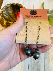 Navajo Pearl Sterling Silver Ball & Chain Dangle Earrings