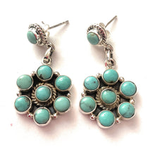 Load image into Gallery viewer, Handmade Turquoise And Sterling Silver Cluster Dangle Earrings