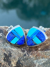 Load image into Gallery viewer, Navajo Lapis, Turquoise, Blue Sterling silver Rolled Berry Stud Earrings