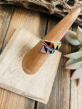 Load image into Gallery viewer, Zuni Sterling Silver &amp; Multi Stone Inlay Adjustable Ring