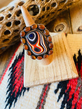 Load image into Gallery viewer, Handmade Sterling Silver, Fordite &amp; Garnet Cluster Adjustable Ring