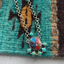 Load image into Gallery viewer, Handmade Sterling Silver, Pink Dream &amp; Turquoise Cluster Necklace Signed Nizhoni