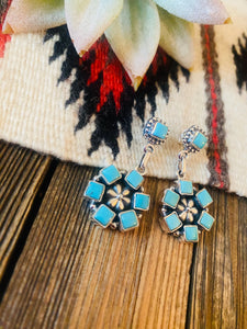 Handmade Turquoise And Sterling Silver Cluster Dangle Earrings