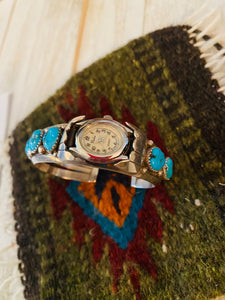 Old Pawn Vintage Navajo Turquoise & Sterling Silver Watch Cuff