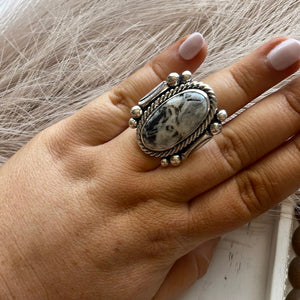 Navajo White Buffalo & Sterling Silver Ring Size 6