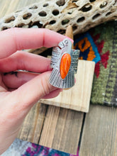 Load image into Gallery viewer, Navajo Sterling Silver &amp; Orange Spiny Thunderbird Ring