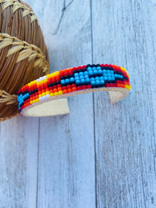 Navajo Made Beaded Leather Bracelet