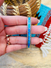 Load image into Gallery viewer, Navajo Sterling Silver &amp; Blue Opal Inlay Cuff Bracelet