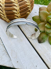 Load image into Gallery viewer, Navajo Sterling Silver Hand Crafted Feather Cuff Bracelet
