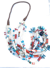 Load image into Gallery viewer, Navajo Mother of Pearl, Turquoise and Spiny Five Strand Beaded Necklace