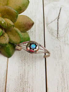 Navajo Sterling Silver & Blue Opal Baby Cuff Bracelet