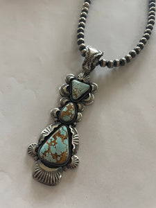 Navajo Sterling Silver & Turquoise Pendant By Gilbert Tom