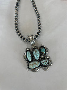 Navajo Sterling Silver & Number 8 Turquoise 5 Stone Pendant