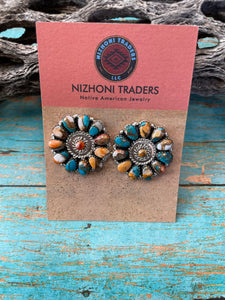 Navajo Sterling Silver And Spice Multi Stone Earrings