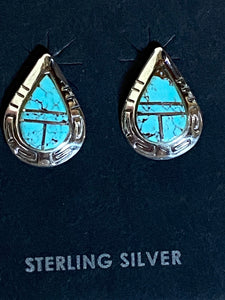 Turquoise 8 & Sterling Silver Tear Drop Stud Earrings