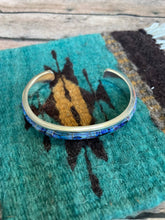 Load image into Gallery viewer, Navajo Handmade Sterling &amp; Blue Opal Web Inlay Cuff Bracelet