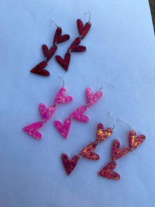 Handmade Resin Heart Dangle Earrings