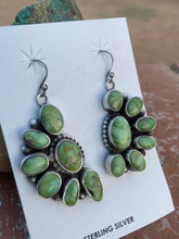 Load image into Gallery viewer, Navajo Crescent Sonoran Gold Turquoise Dangles