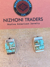 Load image into Gallery viewer, Turquoise &amp; Sterling Silver Rolled Rectangle Stud Earrings