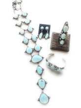 Load image into Gallery viewer, Larry Kaye Navajo Dry Creek Turquoise Drop Necklace, Earrings, Ring, Bracelet Set