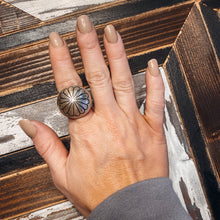 Load image into Gallery viewer, *AUTHENTIC* Navajo Hand Stamped Sterling Silver Concho Ring (Size 8.5)