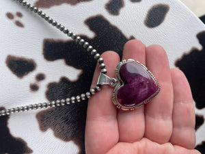 Navajo Purple Spiny And Sterling Silver Heart Pendant Signed