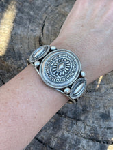 Load image into Gallery viewer, Navajo Sterling Silver Triple Concho Bracelet Cuff