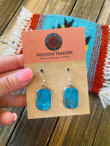 Navajo Kingman Turquoise & Sterling Silver Dangle Earrings Signed