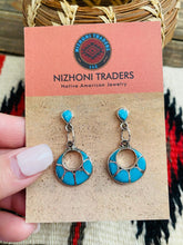 Load image into Gallery viewer, Zuni Sterling Silver &amp; Turquoise Inlay Dangle Earrings