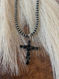 Handmade Sterling Silver and Black Onyx Cross Pendant Signed Nizhoni