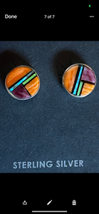 Orange & Purple Spiny Circle Stud Earrings 3/8”