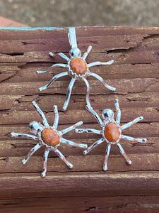 Natural Orange Mojave & Sterling Silver Spider Stud Earrings