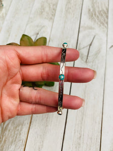 Navajo Hand Stamped Sterling Silver & Turquoise Bangle Bracelet