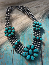 Load image into Gallery viewer, Navajo Sterling Silver and Turquoise 4 Strand Necklace