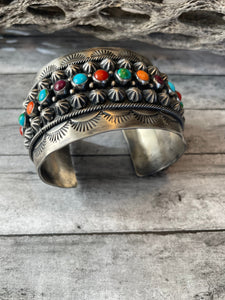 Navajo Sterling Silver And Multi Stone Bracelet Cuff By A Douglas