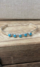 Load image into Gallery viewer, Navajo Sterling Silver &amp; 5 Stone Turquoise Baby Cuff Bracelet