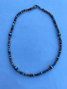 Navajo Turquoise & Spiny Spice Sterling Silver Beaded Necklace 18 inch