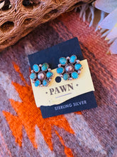 Load image into Gallery viewer, Vintage Old Pawn Navajo Turquoise &amp; Sterling Silver Cluster Post Earrings