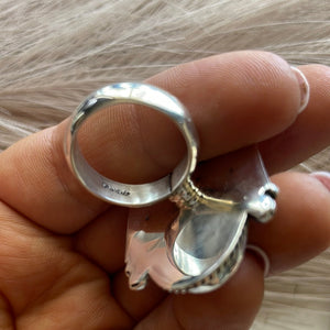 Navajo White Buffalo & Sterling Silver Ring Size 7
