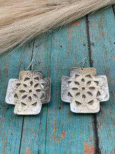 Navajo Sterling Silver Concho Cross Earrings By L Tahe