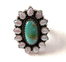 Load image into Gallery viewer, Handmade Sterling Silver, Turquoise &amp; Pearl Cluster Adjustable Ring