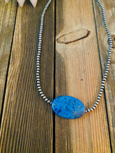Load image into Gallery viewer, Navajo Sterling Silver Pearl &amp; Denim Lapis Beaded Necklace 16 inch