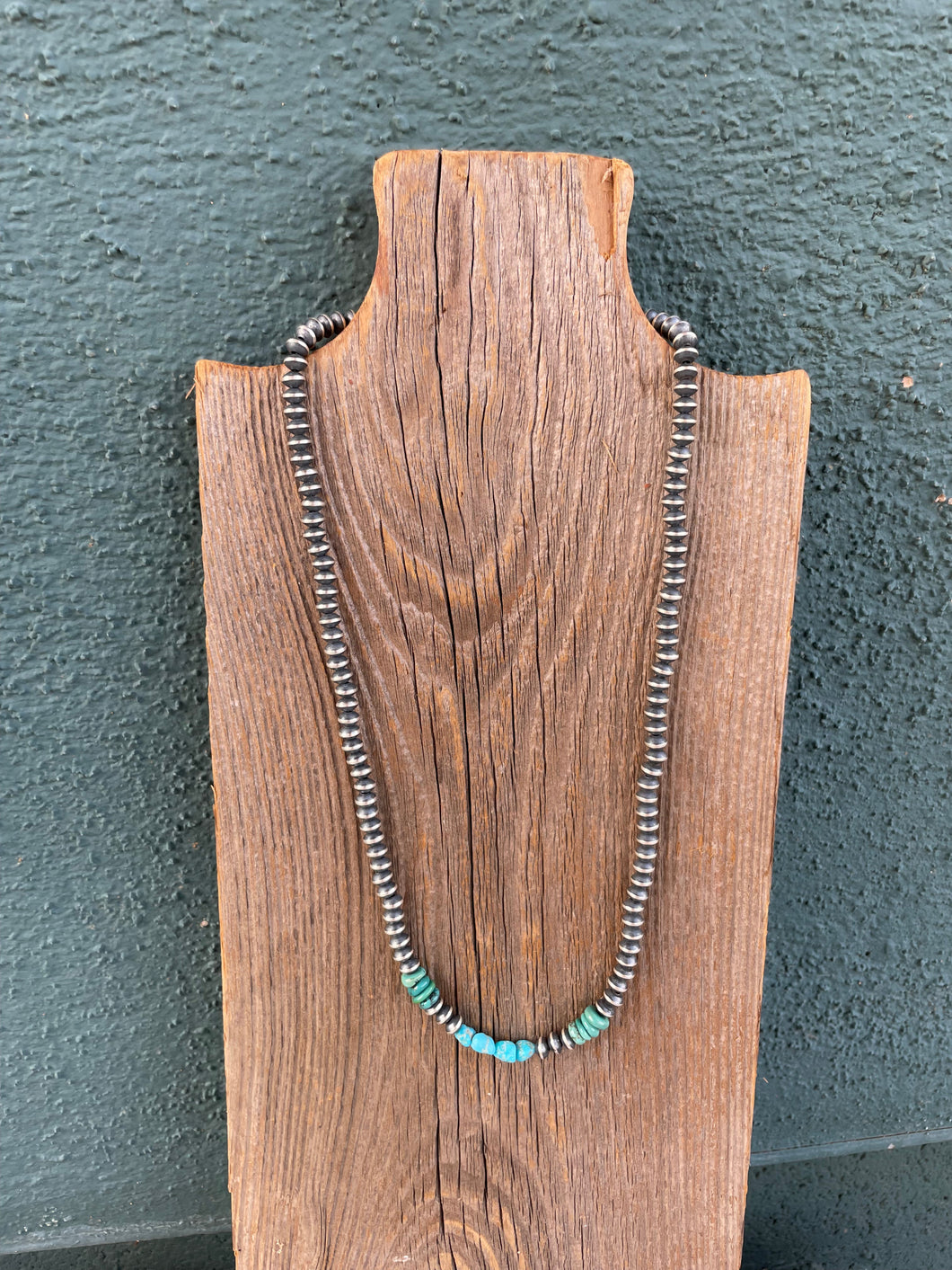 Navajo Turquoise And Sterling Silver Beaded 20Inch Necklace