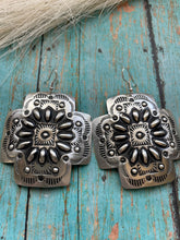Load image into Gallery viewer, Navajo Sterling Silver Concho Cross Earrings By L Tahe