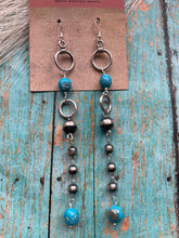 Load image into Gallery viewer, Navajo Sterling Silver &amp; Turquoise Beaded Necklace &amp; Earrings Set