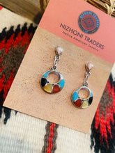 Load image into Gallery viewer, Zuni Sterling Silver &amp; Multi Stone Inlay Dangle Earrings