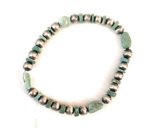 Handmade Turquoise & Sterling Silver Beaded Stretch Bracelet