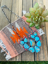 Load image into Gallery viewer, Navajo Sterling Silver, Turquoise &amp; Coral Cactus Necklace